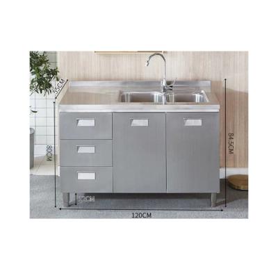 China Chinese style OEM manufacturing supplier to integrate 120 stainless steel three-suction double basin cabinet canteen sink cabinets for sale