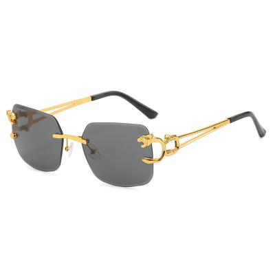 China 2023 Square Gradient Metal Rimless Sunglasses Square Frameless Cheetah Sunglasses Retro Fashion Sun Glasses For Men And Women for sale