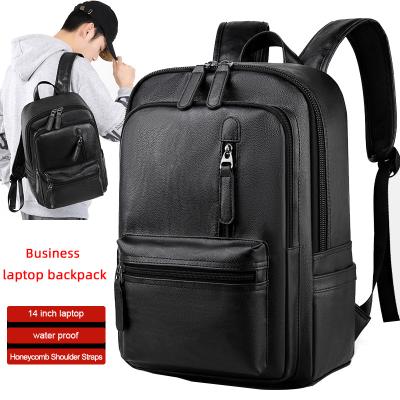 China Waterproof Custom Vintage College Large Capacity Laptop Backpack Men PU Leather Bag for sale