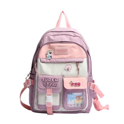 China Spring 2022 Fashion Nylon Waterproof School Bags Wholesale Anti-theft Kawaii Bag For Teenagers Girls With Rabbit Pendant for sale