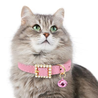 China Sustainable Sustainable Wholesale Anti-choking Pet Cat Dog Collar Luxury Leather Collar With Bells for sale