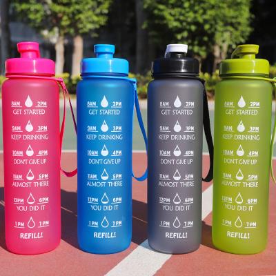 China Sustainable Gradient 1000ml Fitness Sports Water Bottle Plastic Water Bottle With Time Marker for sale