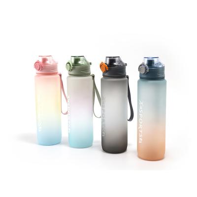 China Large Capacity Gym Viable Water Bottles Frosted 1000ml Outdoor Sports Plastic Water Bottle With Rope for sale