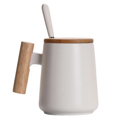 China Supplier Viable Wooden Classic Cup Mug Sublimation Handle Nordic White Coated Ceramic Mugs for sale