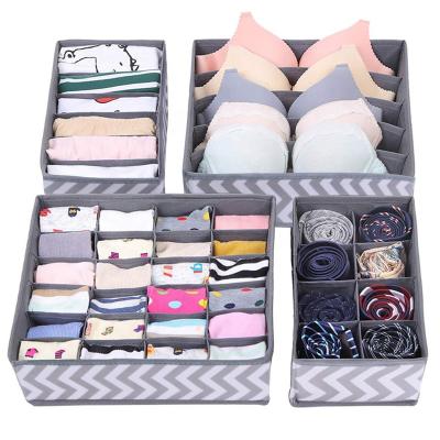 China Hot Sale Viable Printing Striped Underwear Foldable Drawer Organizer Drawer Folding Storage Box for sale