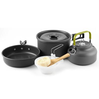 China Sustainable Wholesale Durable Cookware Kitchen Set Cookware Easy-carring Three-Piece Camping Set for sale