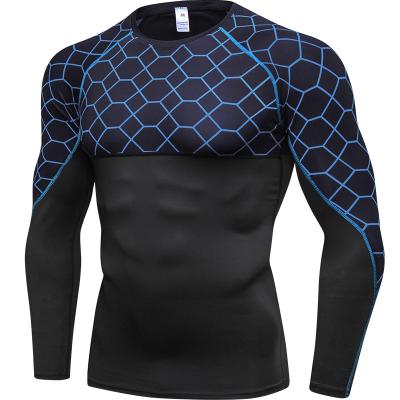 China Breathable Wholesale Printing Slim Fit Gym T Shirt Men Long Sleeve Compression Quick Dry Shirt for sale