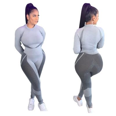 China 2022 Spring Woman Breathable Sports Wear 2 Pieces Long Sleeve And Legging Set Plus Size Fitness Gym Running Sports Wear Yoga Suit Workout for sale