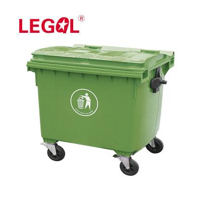 China Sustainable 4 Wheels 1100l Foot Pedal Plastic Waste Bins Dump Cart for sale