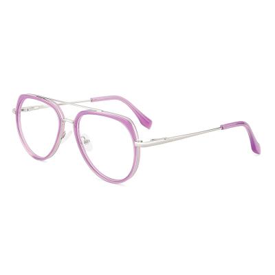 China Anti Blue Light Women Glasses YC Double Eyeglasses Monocle Bridge Optical Frames For Women Metal Fashion Glasses Frame Acetate Glasses for sale