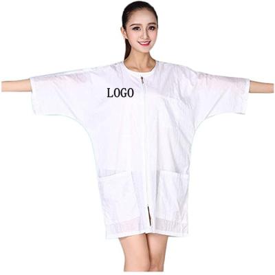 China Custom Hotel Pet Hotel Nail Salon Beauty Barber Cape Waterproof Anti-Static White Hair Stylist Shirt With Logo for sale