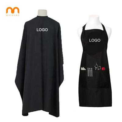 China Custom LOGO Barber Polyester Salon Apron Black Hairdressing Cape Gown Adjustable Size for sale