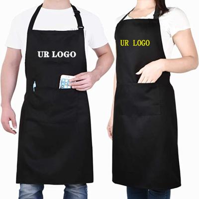 China Custom Waterproof Adjustable Bib Restaurant Waiter Black Design Logo Printing Waist Unisex Apron For Cooking for sale