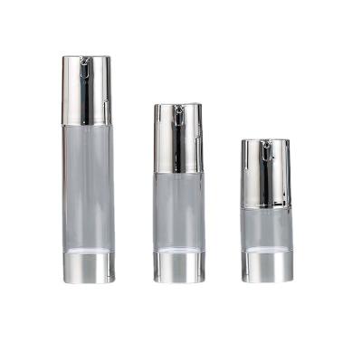 China 15ml 30ml 50ml Cosmetic Luxury Refillable Silver Cosmetic Vacuum Lotion Pump Sprayer Airless Bottle For Skin Care for sale