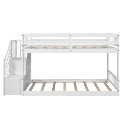 China Storage twin above floor twin bunk bed, ladder with storage, low white solid wood bunk beds for kids for sale