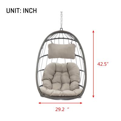 China Modern Indoor Outdoor Wicker Hammock Chair Swing Rattan Hanging Chair With Frame And Aluminum Gray Cushion Without Stand 265LBS for sale