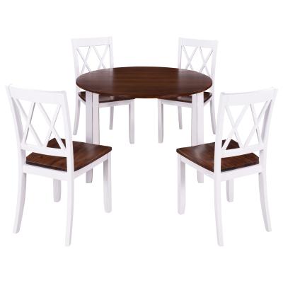 China (Other) TOPMAX Adjustable Dining Table Set Log Drop Leaf 5 Piece Dining Set With 4 Cross Back Chairs For Small Place, White+ Cherry for sale