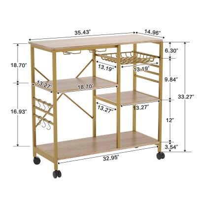 China Modern Microwave Oven Kitchen Shelf Rack with 6 Hooks and 4 Removable Stopping Wheels, Suitable for Kitchen/Home Office/Bathroom for sale