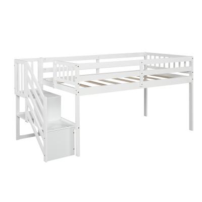 China Contemporary Baby And Kids Room White Floor Loft Bed Ladder With Storage In Twin Size for sale