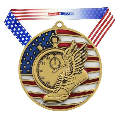 China Custom Europe Metal Sports Gold Run Finisher Medals Military Sports Medal With Ribbon for sale