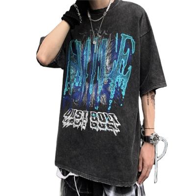 China Cheap Acid Wash Anti-Wrinkle Crew Neck Fashion Cotton Men's Vintage Oversized 100% Black T-Shirt for sale