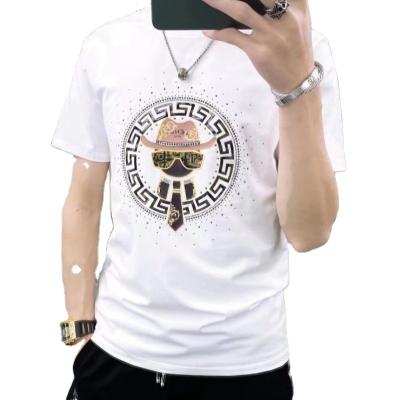 China Anti-Wrinkle Casual T-shirt Customized Rhinestone With Print Mens T-shirts Over Sized T Shirt Men for sale