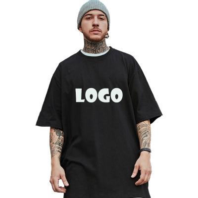 China OEM Logo Plain Weave Drop Shoulder Cotton 200gsm Anti-Wrinkle 100 Round Neck Comfortable Oversized Short Sleeve Breathable Men's T-shi for sale