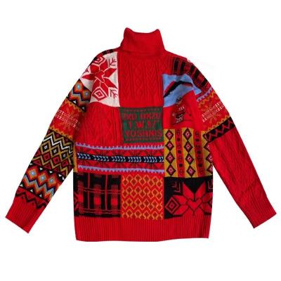 China Wholesale Anti-wrinkle Christmas Santa Pattern Red Men and Women's Long Sleeve Turtle Neck Sweater for sale