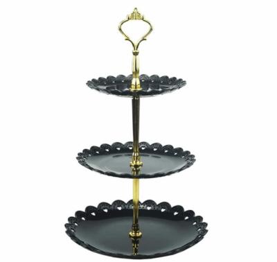 China Morden Suitable for Party Wedding Home Decoration, 3 Layers Black Plastic Cake Stand Cake Stand Dessert Station Cake Stand for sale