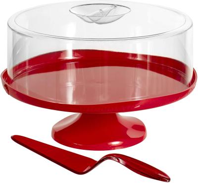 China Morden 11 inch color variation - plastic cake stand with dome cover and serving scoop, covering base dessert display for sale