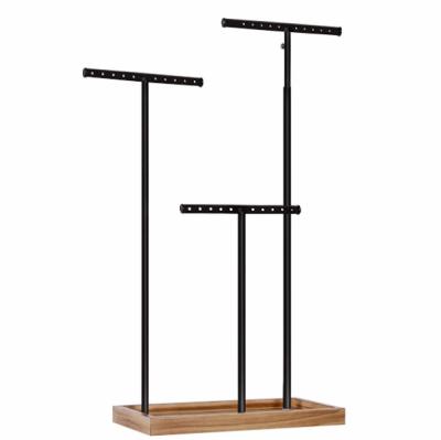 China Morden Jewelry Display Stand Christmas Gift for Ladies, Jewelry Stand Tree with 3 Metal T-shaped Rods with Holes, Storage Tray for sale