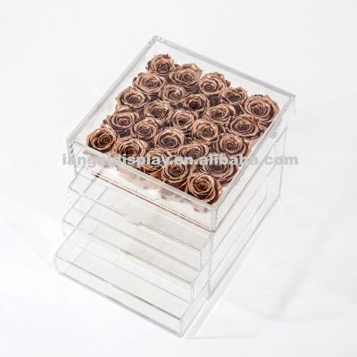 China Iangel Handmade Waterproof Clear Rose Flower Box Clear Acrylic Rose Box for sale