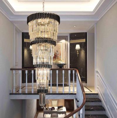 China Modern Light Luxury Lamp Modern Long Crystal Chandelier Living Room Spiral Staircase Crystal Chandelier Duplex Building Villa for sale