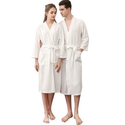 China Breathable couples pajamas spring and summer home wear pajamas waffle bathrobe quick-drying women's bathrobe for sale