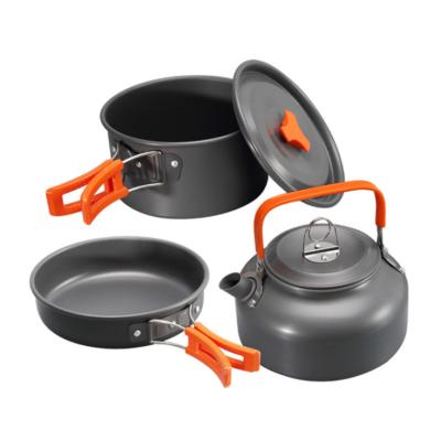 China High Temperature and Friction-Resistan Outdoor Folding Camping Pot Cookware Soil Kit Picnic Rise Pot Water Kettle Frying Pan Bowl Spoon Cooking Set Set for Cooking for sale