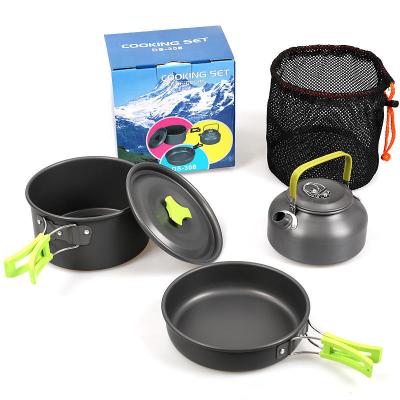 China Hot Sale 1-3 People Metal Camping Cookware High Strength Aluminum Mess Kit With Stable Protective Layer High Temperature And Friction-resistan On The Surface for sale