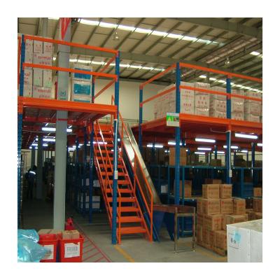 China HUAWU Warehouse Storage System High Factory Space Utilization Integrated Warehouse Storage Racking System Stationary Mezzanine Platform with Steel Staircase for sale