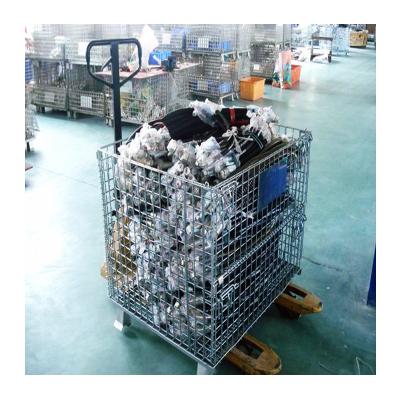 China HUAWU Factory Stackable Storage Cage High Quality Collapsible Stacking Cage Anticorrosion Folding Galvanized Wire Cage for sale