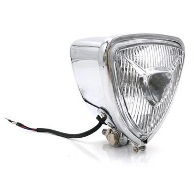 China Vintage Cafe Racer Aluminum Headlight Vintage H4 Triangle Headlight Motorcycle Silver Light for sale