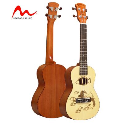 China Flawless Plywood 24 Inch Promotion Ukulele Concert Tenors With Picture Engraved Ukulele for sale