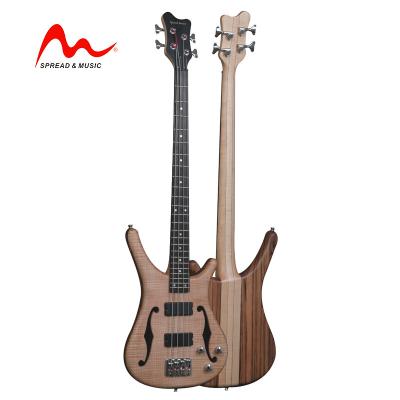 China Flame Maple + Mahogany 4 String Body F Hollow Hole Electric Bass EB-26 for sale