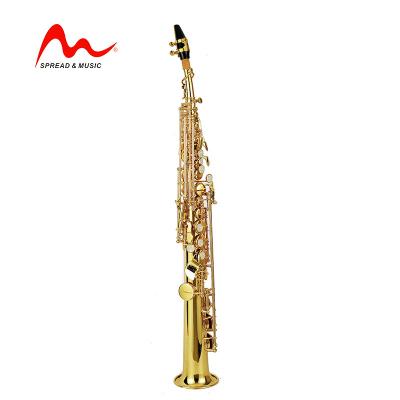 China SS-1 Gold Lacquer Soprano B-flat Saxophone Gold Lacquer Brass Wind Instrument for sale