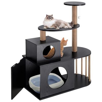 China Sustainable New Design Wholesale Cat Product Modern Cat Scratch Tree Cat Furniture Condo Tower with Litter Box for sale