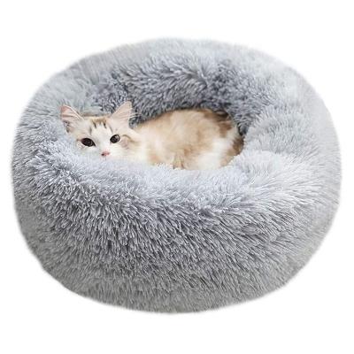 China High Quality Fluffy Washable Round Pet Stored Best Selling Plush Faux Fur Cat Bed Calming Dog Bed for sale