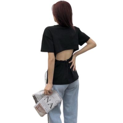 China Edge covered women's T-shirt with hollow back design is sexy, slim, comfortable and flexible for sale