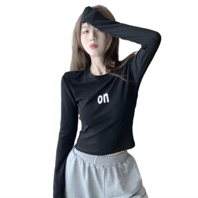 China Women's style pure cotton women's support t-shirt covered edge long sleeve lightweight T-shirt printed basic girl's long sleeve for sale