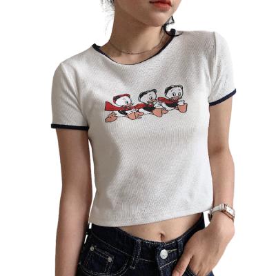 China New Basic Style Women's Cartoon Printed T-shirt Short Wrapped Casual Comfortable T-shirt Soft Cotton Fabric for sale