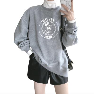 China Faux Two Piece Faux Fur Loose Oversized Hoodie Plus Size Support Collar With Mickey Mouse Print Women Hoodie for sale