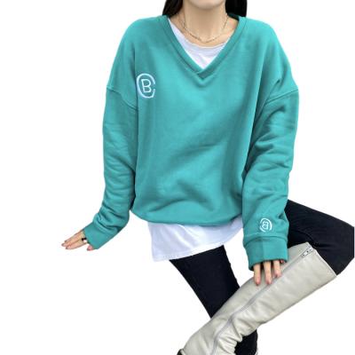 China Loose Oversized Embroidery V-Neck V-Neck Cotton Thickening Base Plus Size Hoodie Korean Style For Hot Girl for sale