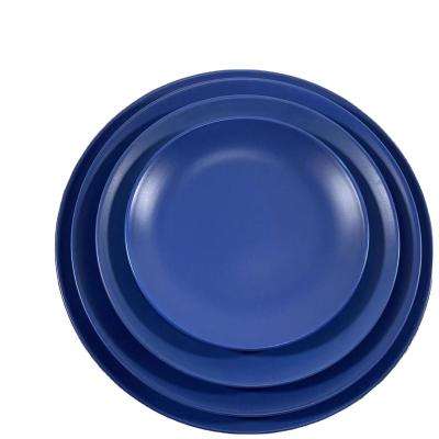 China Matte Plate Blue Dish Modern Ceramic Salad Bowl Factory Direct Stocked Round Decorative Ceramic Dish For Hotel Restaurants for sale